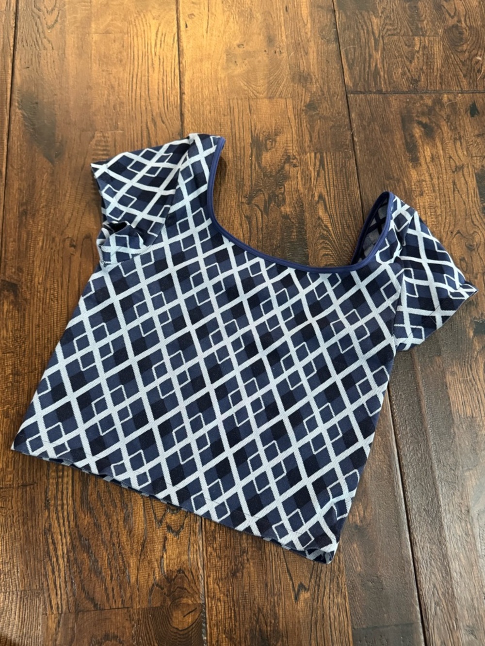LyreBird by Anthropologie Navy Geometric Off-Shoulder Top Size L/XL